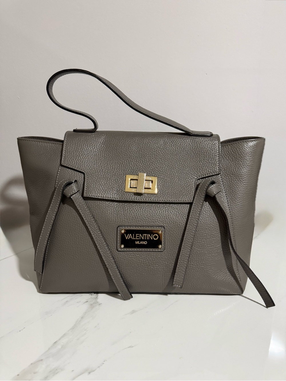 Mario Valentino Taupe Leather Top Handle Tote